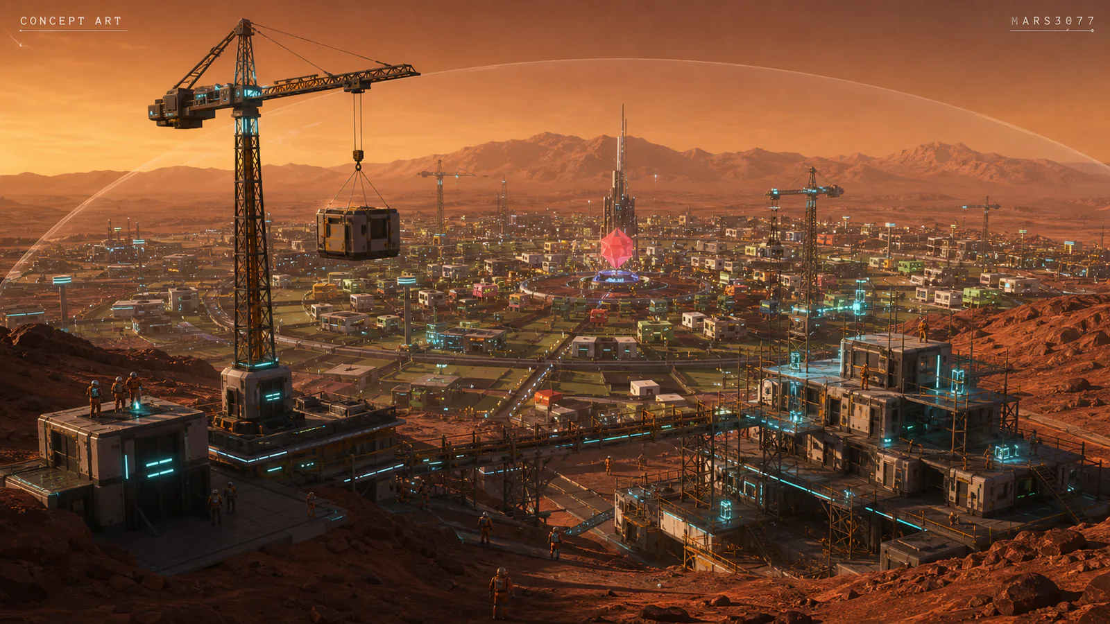 Concept view of the civilization growing beyond the first dome