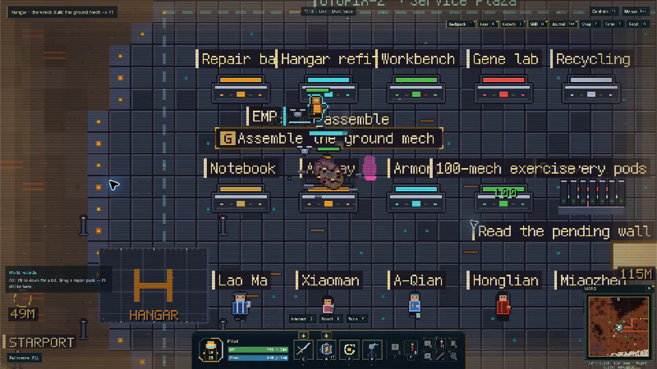 MARS3077 pixel game hangar and manufacturing systems